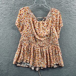 Torrid Womens Boho Top 3X Floral Peplum Cottagecore Cowl Neck Smocked Lace Back‎